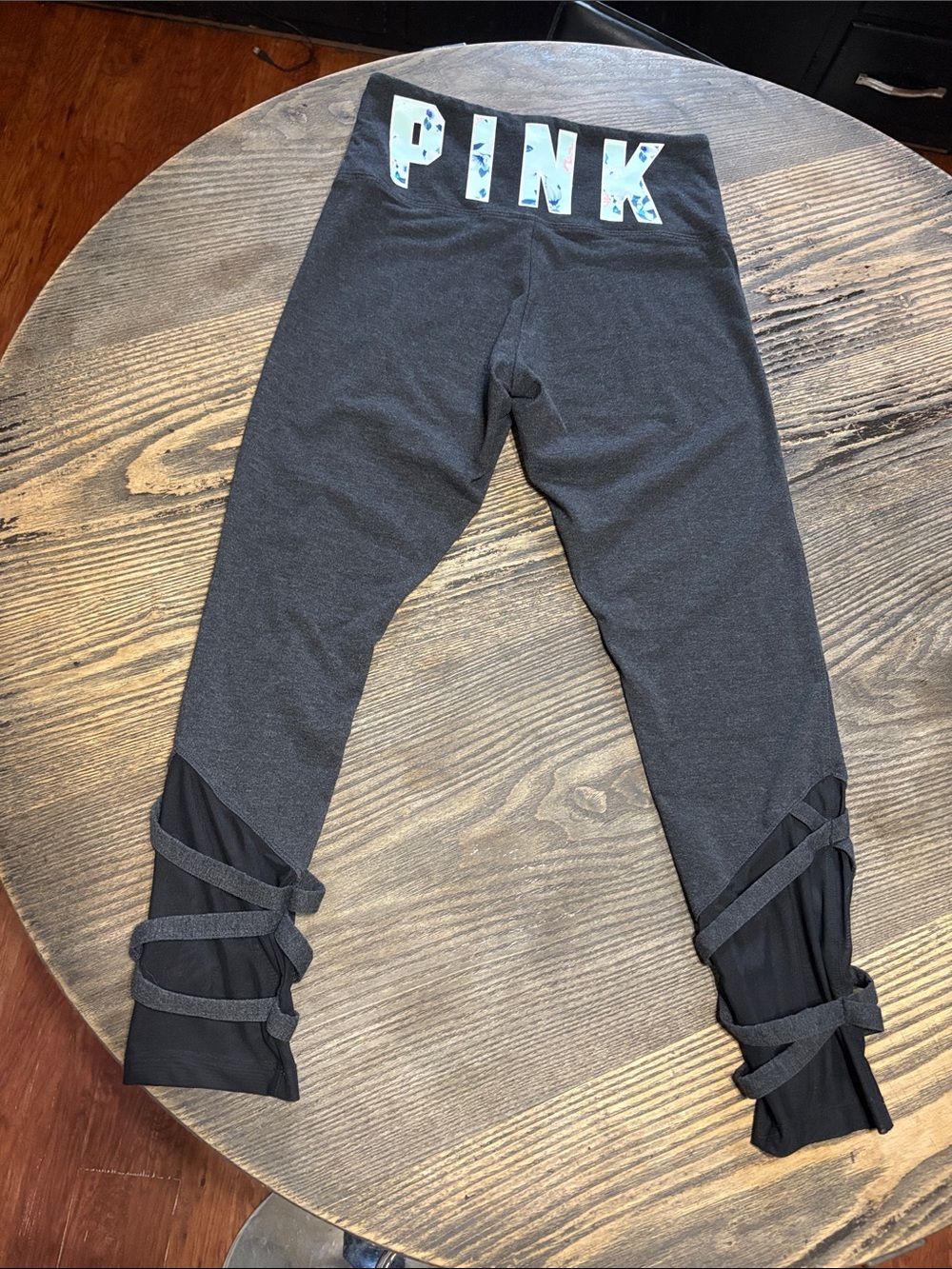 PINK Victoria's Secret Charcoal Leggings with Strappy Ankle Detail